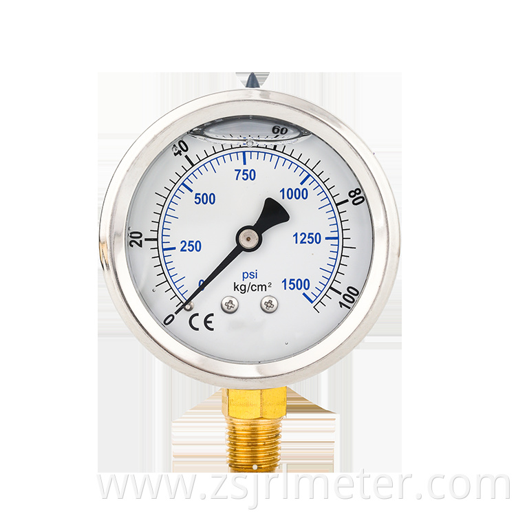 Hot selling good quality liquid filled pressure gauge, glycerin /silicon filled stainless steel manometer